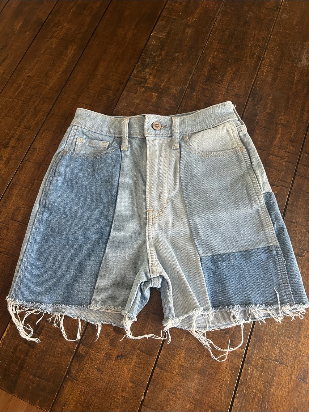 Hollister Patchwork High-Rise Denim Shorts